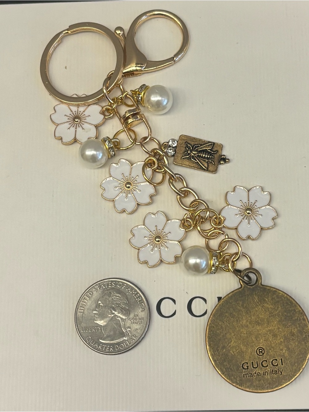 Gucci Pink Enamel Bee
Medallion Pendant, enamel flowers, bag charm 6 in. - Picture 4 of 4